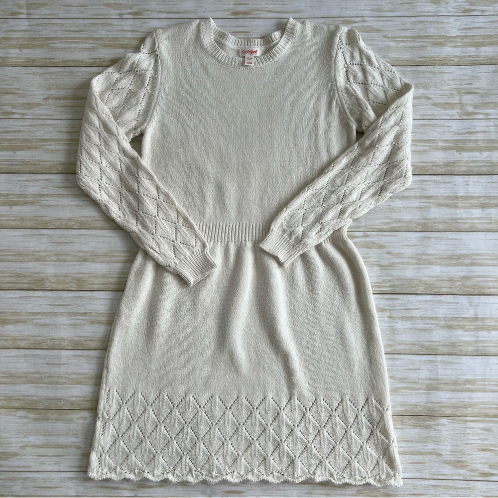 Cat & Jack Cream Sparkle Knit Dress with Lace Sleeves
